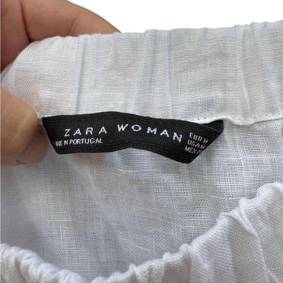 ZARA Women's White 100% Linen Off The Shoulder Flutter Sleeve Top Size Medium - Picture 7 of 8
